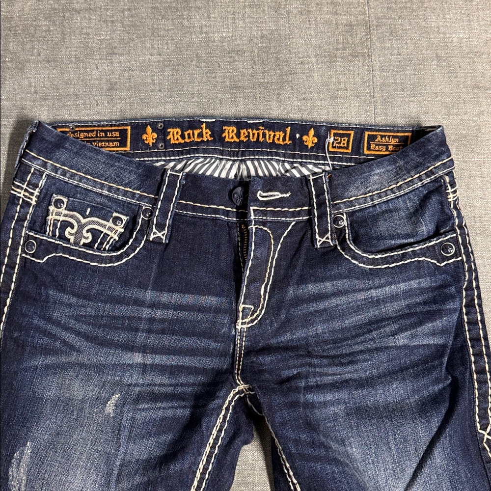 Rock Revival Dark Blue Denim with White Stitching Easy boots 28